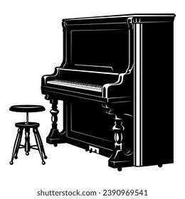 Retro Piano. Music instrument silhouette. Vector clipart isolated on white.