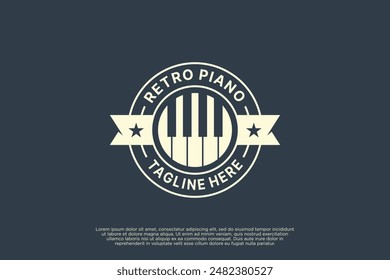 Retro Piano round badge logo design