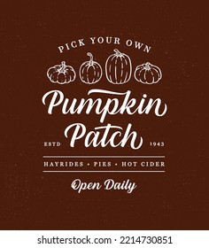 Retro Pick Your Own Farmers Market Pumpkin Patch Logo