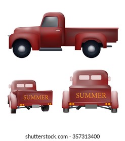 Retro pickup car old vector design set