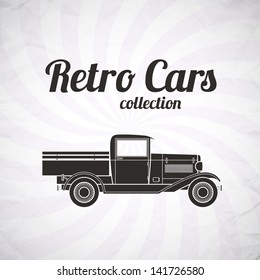 Retro pickup, truck car, vintage collection, classic garage sign, vector illustration background, can be used for design, invitations card, infographics