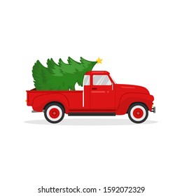 retro pickup truck and Christmas tree