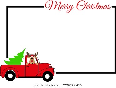 Retro pickup truck and the inscription Mary Christmas on the background of the frame.