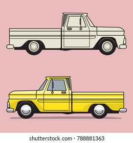 Retro pickup truck on color background. Vector illustration