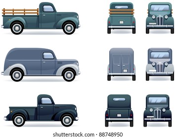 Retro pickup truck and van (1930-40th). Car icons in vector. The shadows are in the separate layer.

