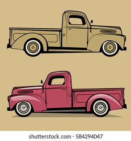 Retro pickup truck. Vector illustration