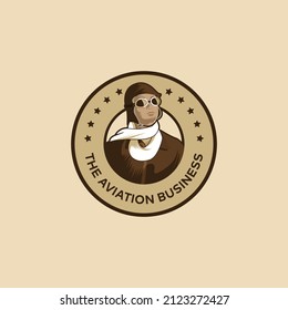 Retro pilot in cap. Aviator, airman label or logo. Mascot vector illustration