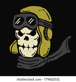 Retro pilot skull illustration. Simple air pilot skull grunge series