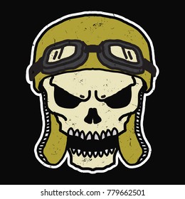 Retro pilot skull illustration. Simple air pilot skull grunge series