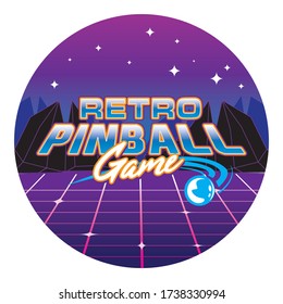 Retro Pinball Game Vintage Retro Vector Badge Emblem Logo  for Banner, Poster, Flyer, Website, Social Media