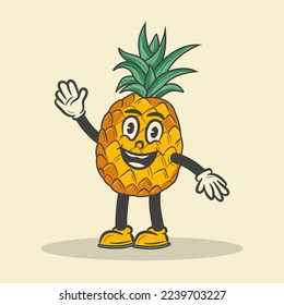 Retro Pineapple Character Vector Illustration