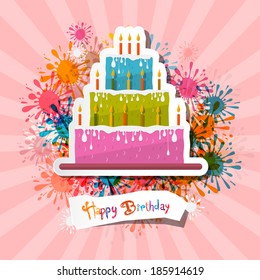 Retro Pink Birthday Background Illustration with Cake 