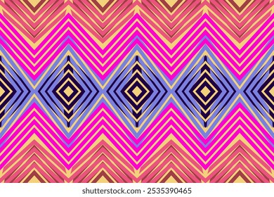 Retro Pink and Blue Geometric Diamond Pattern: Stylish Seamless Design for Home Decor and Fashion Textiles