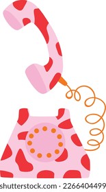 Retro pink cellphone 70s-90s style illustration on the white isolated background. 