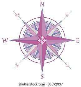 Retro pink compass with fleur-de-lis