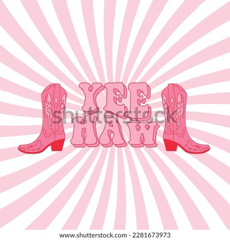 Retro Pink Cowgirl boots and Yee haw quotes on aesthetic spiral ray burst background. Cowboy western and wild west theme. Hand drawn vector design for postcard, t shirt print, poster etc. ストックフォト © 