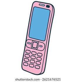 retro pink flip phone vintage isolated vector illustration on white background
