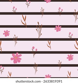 Floral rosa retrô no caramelo quente Brown outono vetor sem emenda padrão