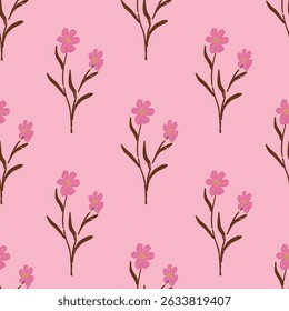 Floral rosa retrô no caramelo quente Brown outono vetor sem emenda padrão