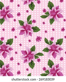 Retro pink flowers on pink background.