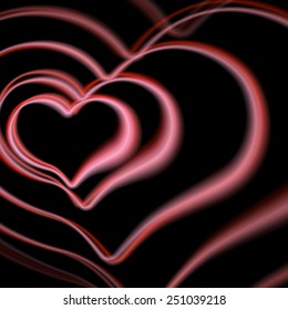 Retro pink heart card with colorful aberrations.