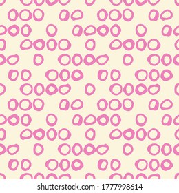 Retro Pink Irregular Shaped Circles Set Vector Seamless Pattern. Modern Mid-Century Abstract Geometric Monochrome Background. Whimsical Geometric Uneven Polka Dot. Minimalist Home Decor, Fashion Print