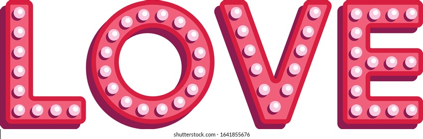 Retro pink light-bulbs LOVE letters