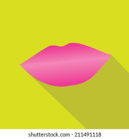 Retro pink lip with shadow on a yellow background.