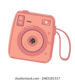 Retro pink photo camera isolated on white background. Vector illustration.