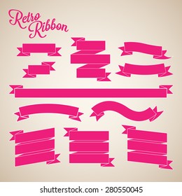 Retro Pink Ribbon Banners Vector Collection