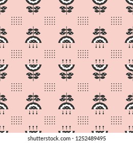 Retro pink seamless pattern with abstract flowers