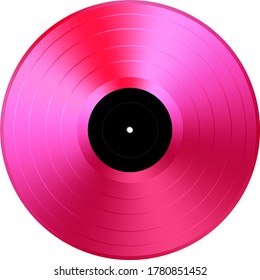 Retro pink vinyl disk wiht black blank label Vector illustration.