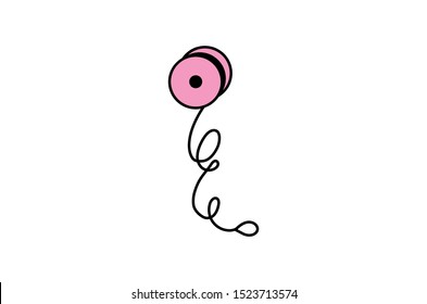 Retro Pink Yo-Yo Icon with Black String Looped Around the Axle