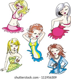 Retro pin-up girls. Set of color vector illustrations.