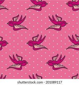 Retro Pinup Swallows Seamless Wallpaper