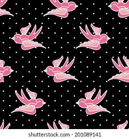 Retro Pinup Swallows Seamless Wallpaper