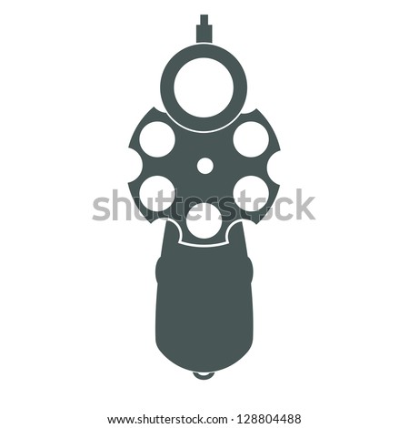 Retro pistol silhouette front view as gun symbol illustration.