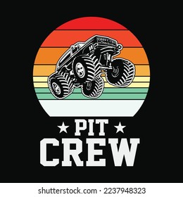 Retro Pit Crew Monster Trucks funny t-shirt design