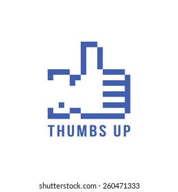 retro pix element thumbs up icon. concept of 8bit video game, networking, blogging, confirmation. isolated on white background. pixelart style trendy modern logotype design vector illustration