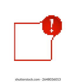Icône d'alerte pixel rétro avec point d'exclamation en rouge. idéal pour signaler l'attention dans les jeux.