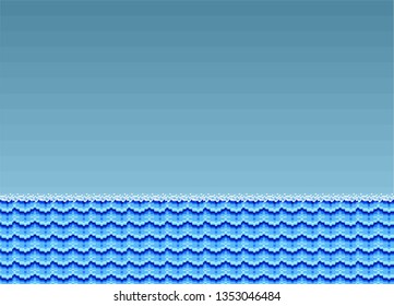 Retro Pixel Art 2d Game Assets Water Background with Blue Sky