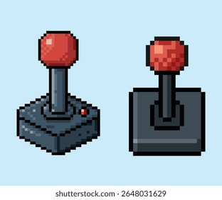 Retro Pixel Art Arcade Joystick Controller Set. A set of two pixel art illustrations of a classic red and black arcade-style joystick.