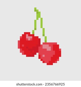 Iconos aislados de cerezos de arte de píxel retro.