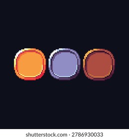 Retro pixel art coin set featuring gold, silver, and bronze coins in 8-bit style. Classic game currency icons isolated on dark background. Perfect for RPG games, arcade games, mobile games, reward systems, achievements, and pixel game UI assets.
