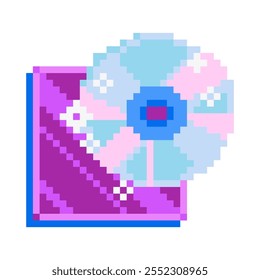 Retro Pixel Art Compact Disc, CD DVD 8-bit Icon.