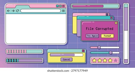 Retro Pixel Art Computer Error Screen File Corrupted Warning Popup Vintage 8Bit PC Desktop Interface UI Bug System Crash Notification