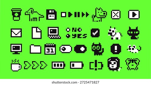 Iconos retro del ordenador del arte del pixel fijados con la estética de escritorio de los años 90