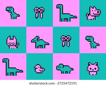 Iconos retro del ordenador del arte del pixel fijados con la estética de escritorio de los años 90