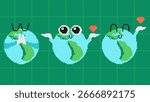 Retro pixel art Earth emoticons. Cute 8-bit graphic elements with planet characters. Vintage game style design