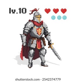 retro pixel art game dungeon knight mascot character avatar player illustration.